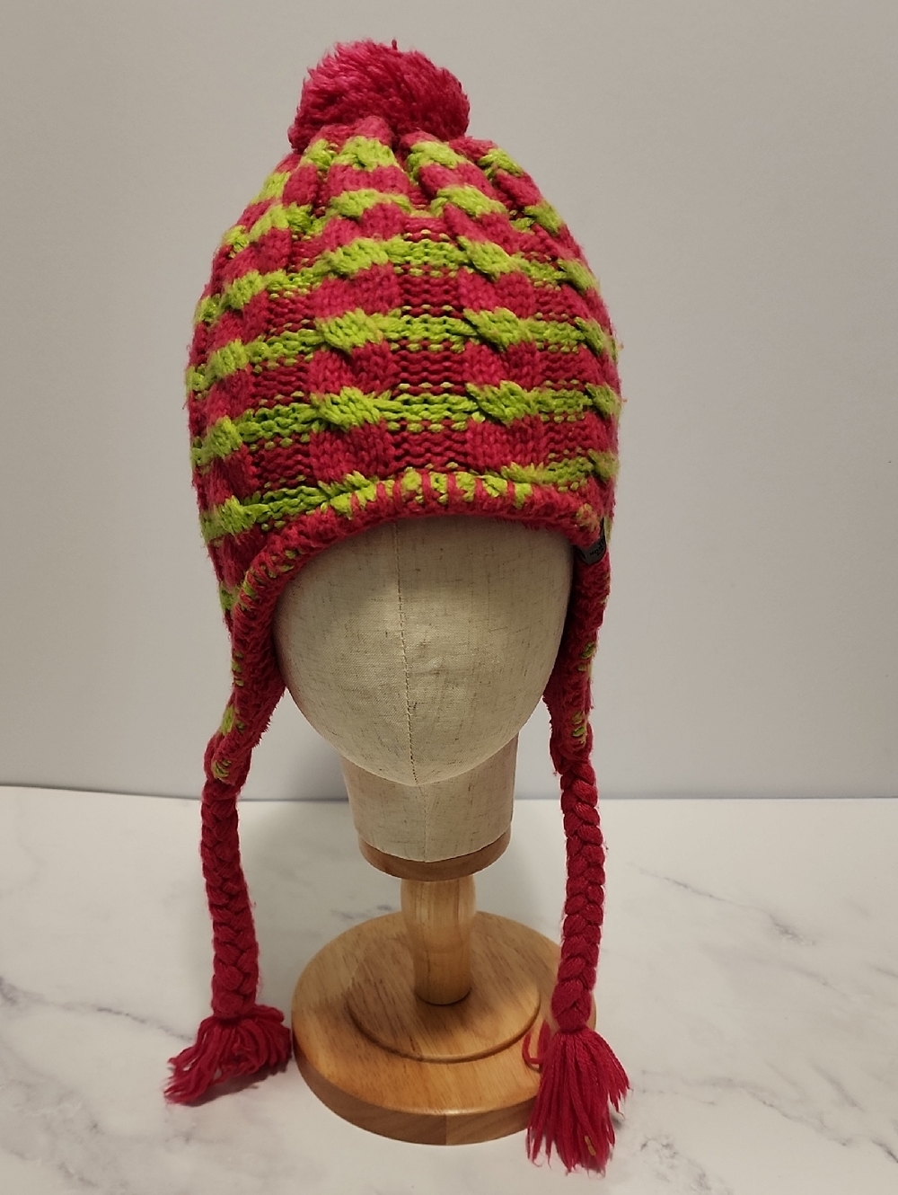 The North Face Junior Pink & Green Winter Pom Pom Hat